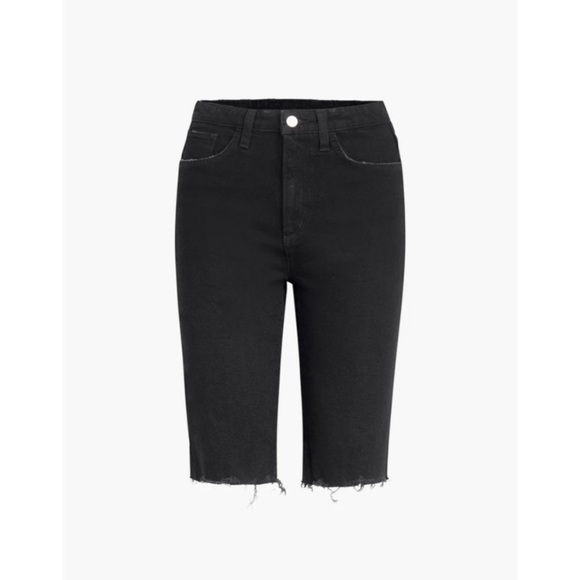 Favorite Daughter Eva Long Slim Jean Short Bermuda Shorts Raw Hem Black Sz 28